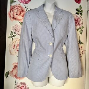 Striped Blazer with White Buttons